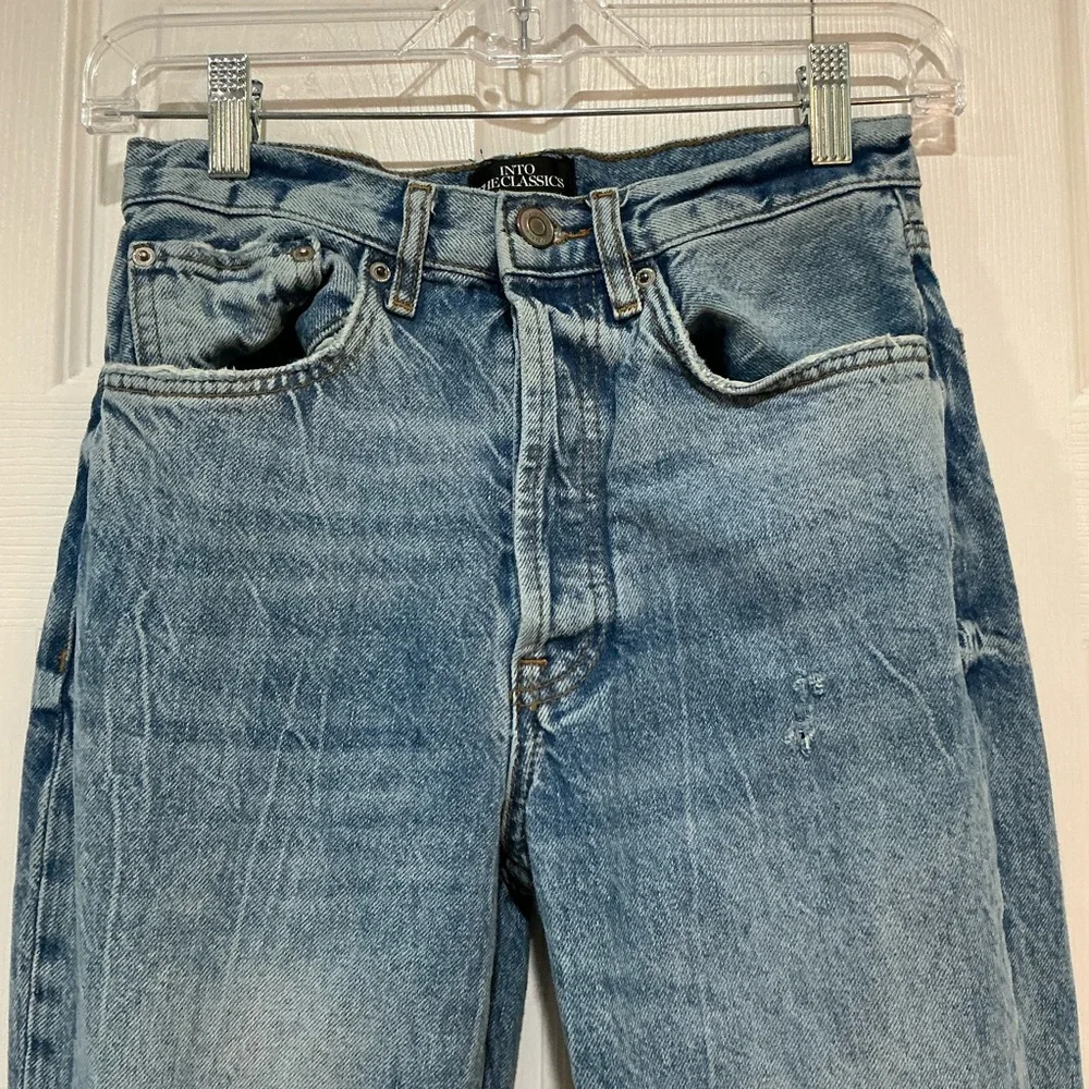 🤎 Zara Into The Classics Blue Distressed Denim Jeans Button Fly - 0 / 25 - Picture 3 of 10